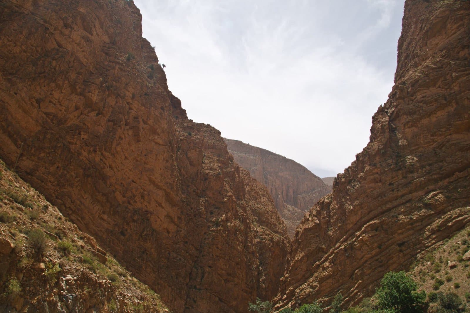 Sheer red limestone walls of the Dadès Gorge